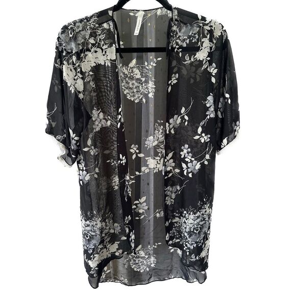 Chocolate USA Floral Sheer Short Sleeve Eyelet Lace Open Swim Cover Up Cardigan - Picture 1 of 7